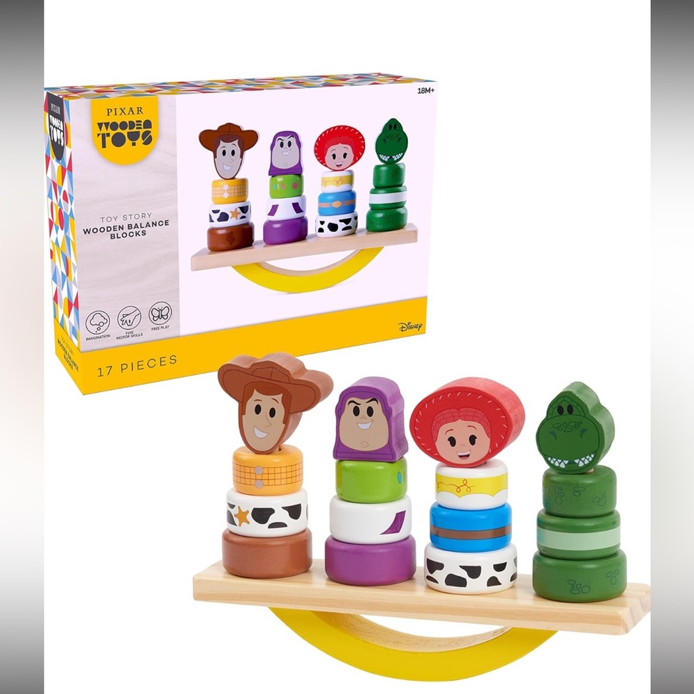 Disney Pixar Just Play Wooden Toy Story Stacking Blocks Set - 17 Pieces - Picture 3 of 5